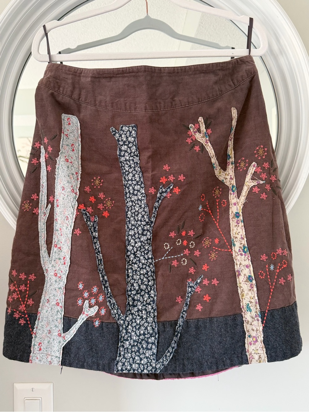 From UK White Stuff Whimsical Appliqué Embroidered Corduroy Skirt